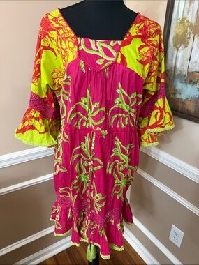 Vibrant Fuchsia & Lime Floral Mini Dress